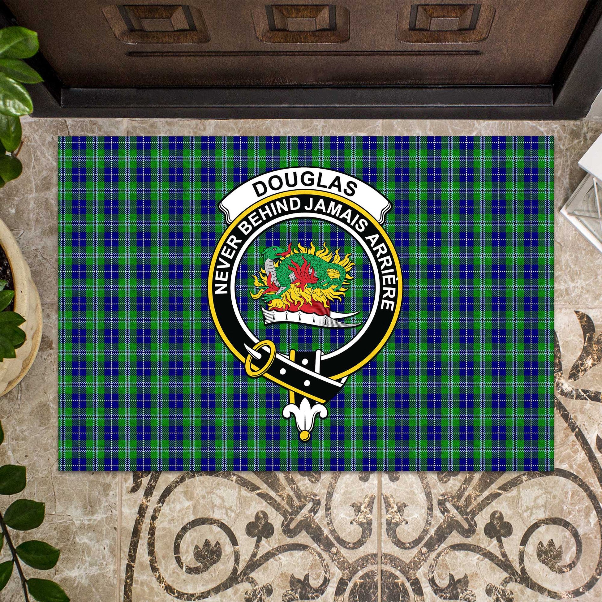 Douglas Tartan Door Mat with Family Crest - Tartanvibesclothing