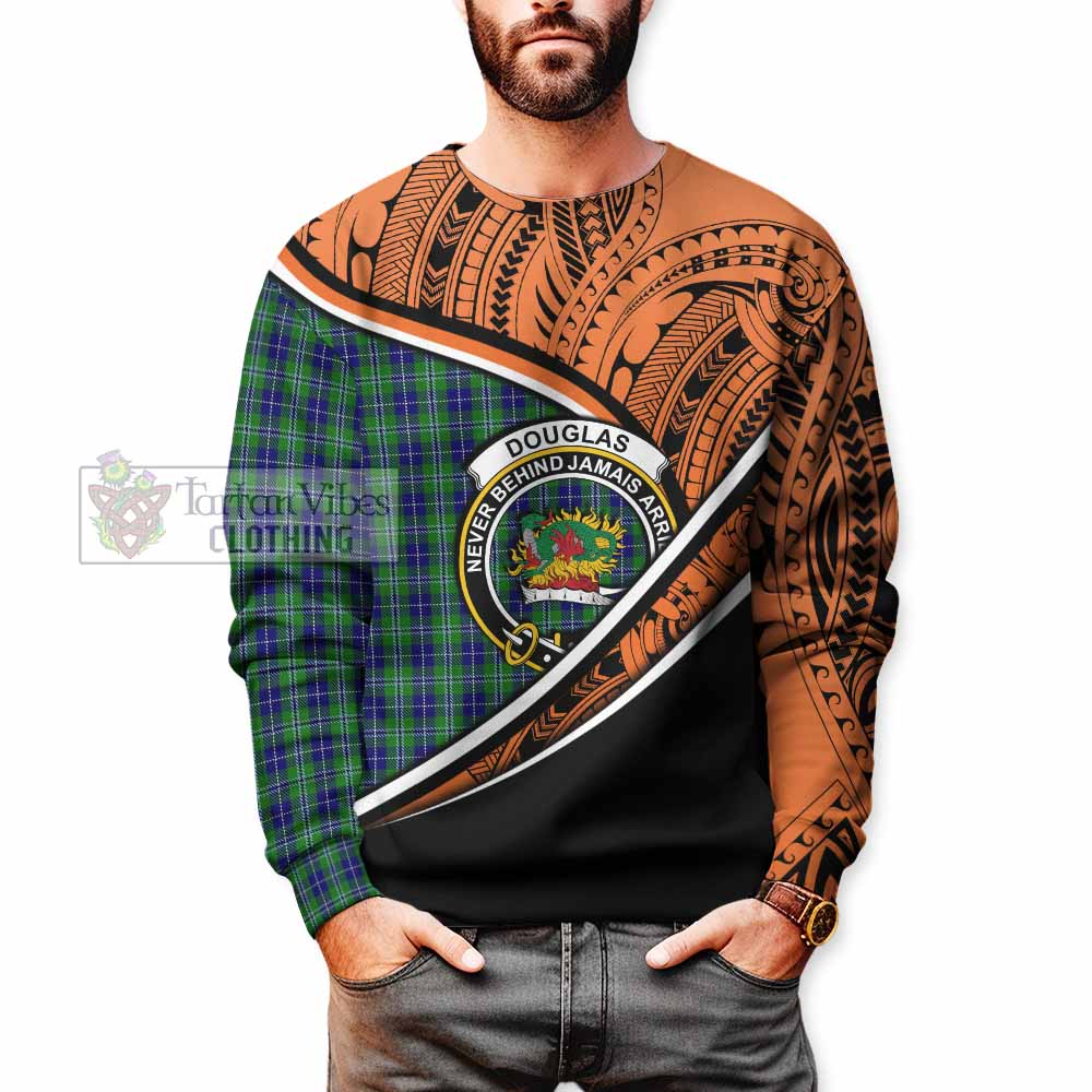 Tartan Vibes Clothing Douglas Crest Tartan Sweatshirt with Maori Tattoo Style - Orange Version