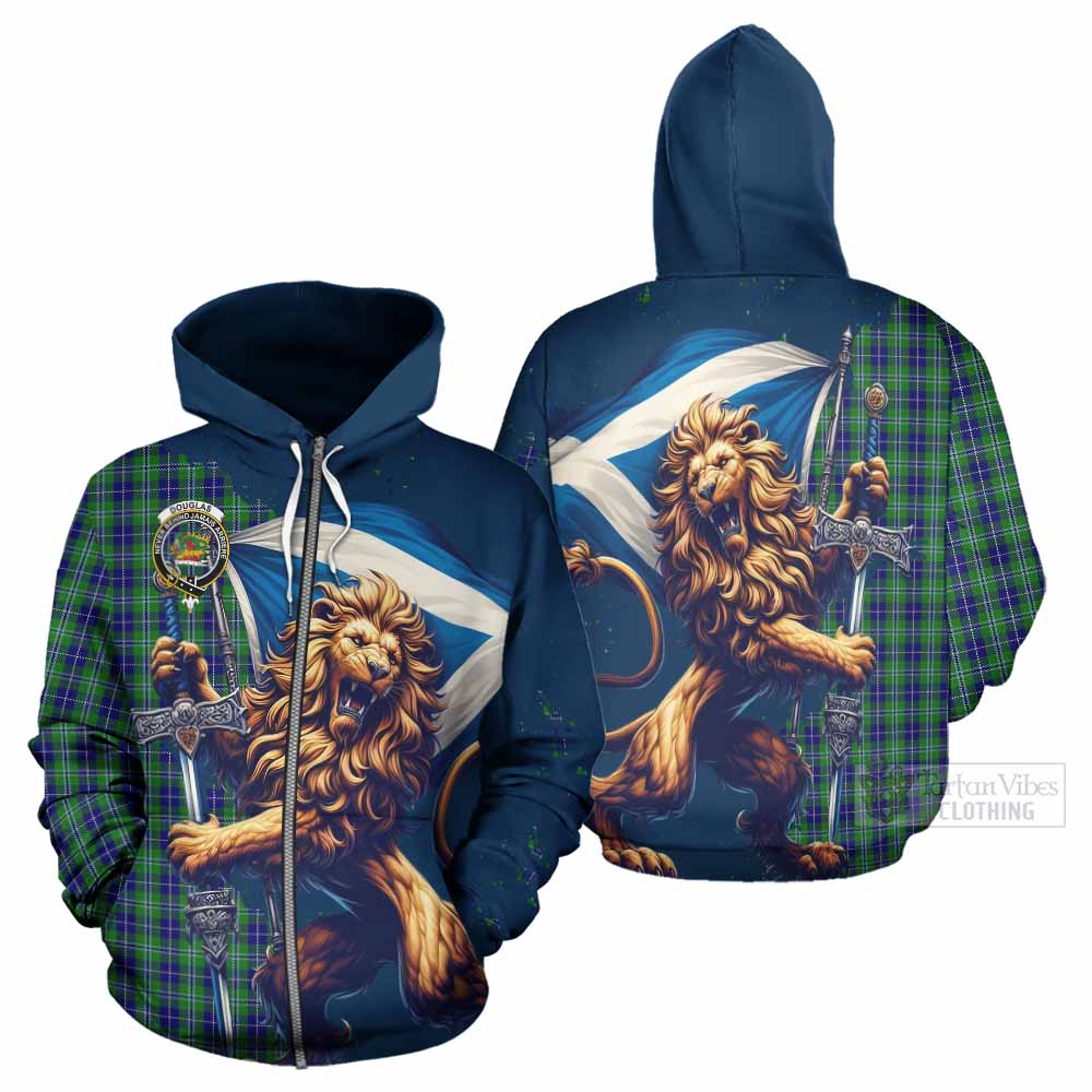 Tartan Vibes Clothing Douglas Tartan Family Crest Hoodie with Scottish Majestic Lion