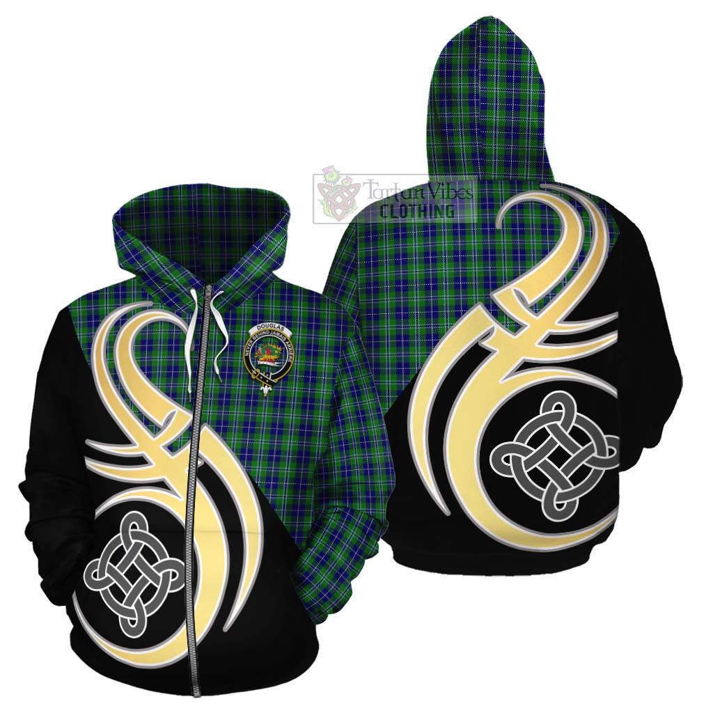 Tartan Vibes Clothing Douglas Tartan Cotton Hoodie with Family Crest and Celtic Symbol Style