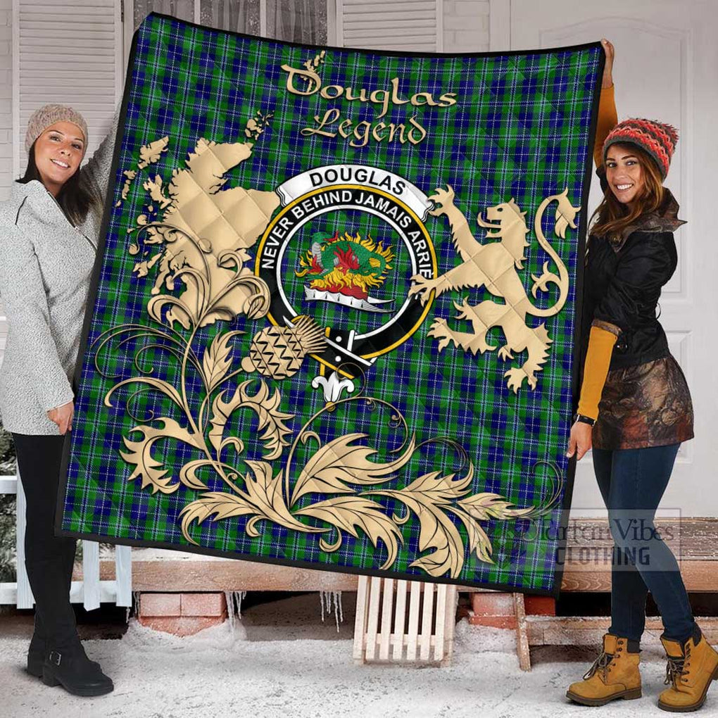 Tartan Vibes Clothing Douglas Tartan Quilt with Family Crest and Scottish Symbol Style