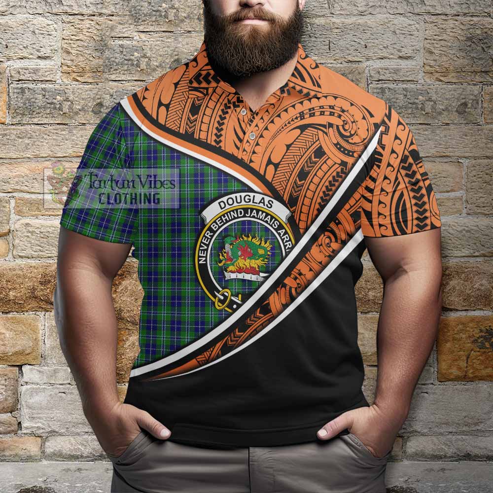 Tartan Vibes Clothing Douglas Crest Tartan Polo Shirt with Maori Tattoo Style - Orange Version