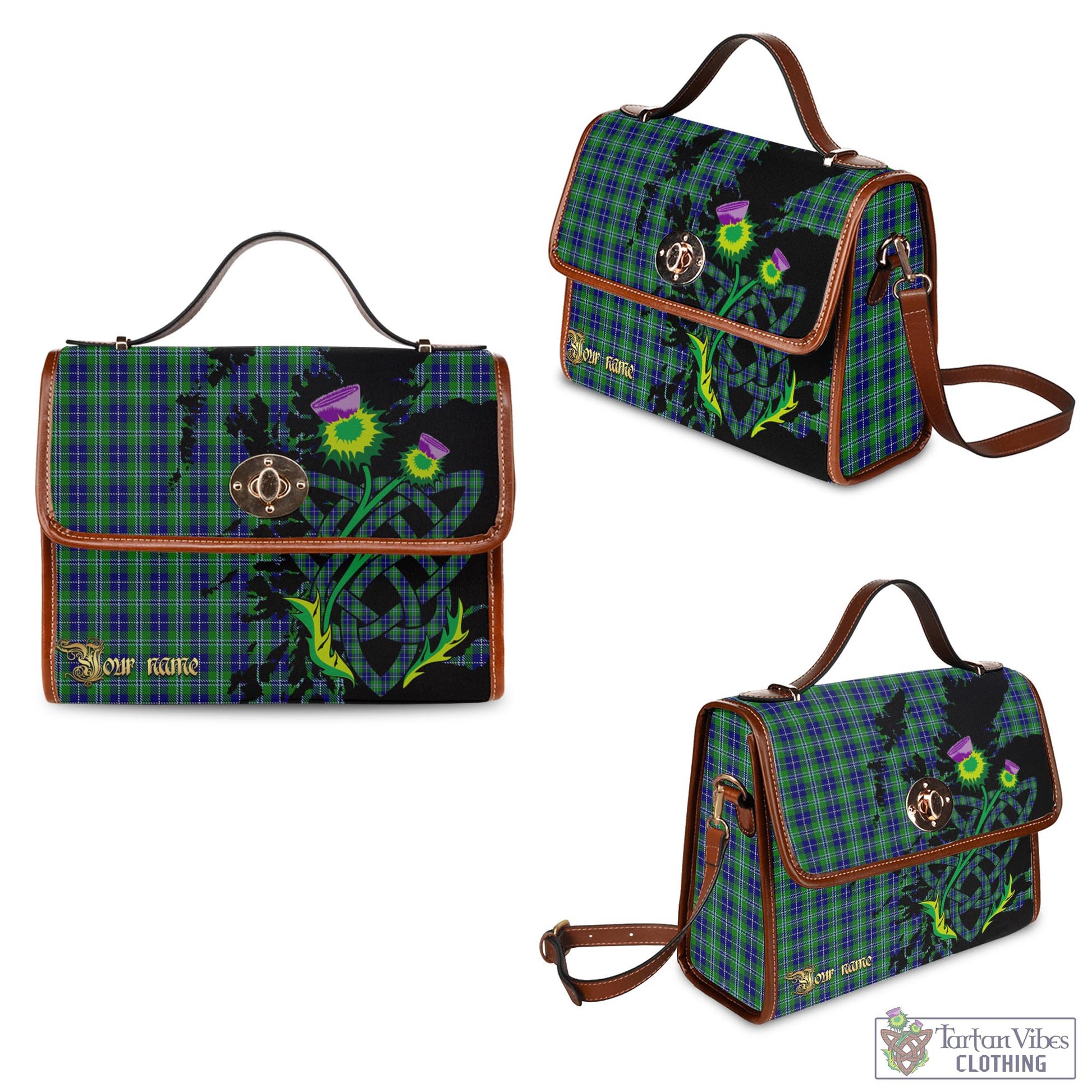 Tartan Vibes Clothing Douglas Tartan Waterproof Canvas Bag with Scotland Map and Thistle Celtic Accents