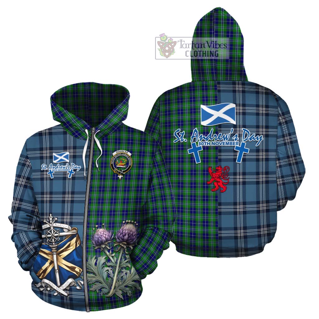 Tartan Vibes Clothing Douglas Tartan Cotton Hoodie Happy St. Andrew's Day Half Tartan Style