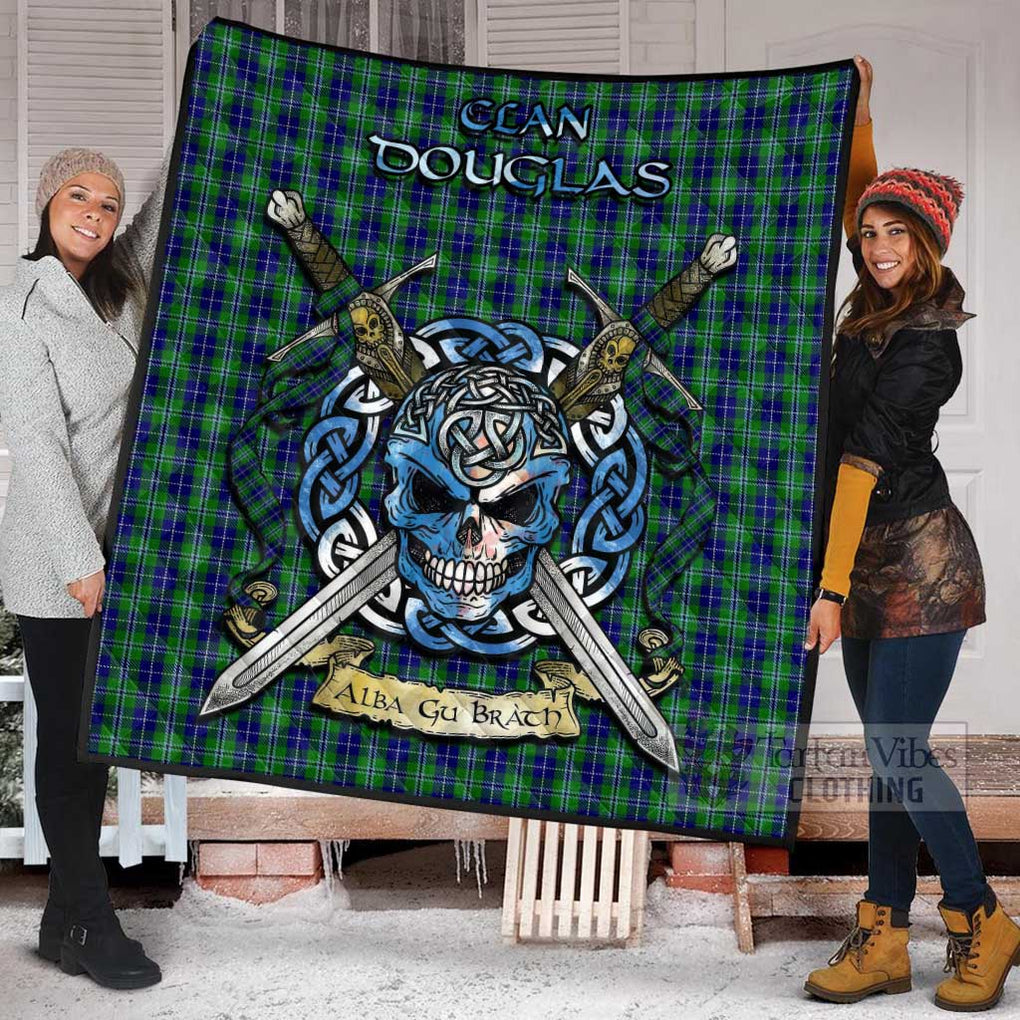 Tartan Vibes Clothing Douglas Tartan Quilt with Celtic Skull Alba Gu Brath Style