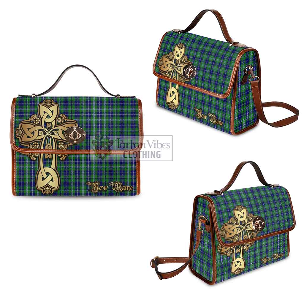 Tartan Vibes Clothing Douglas Tartan Waterproof Canvas Bag Golden Thistle Celtic Cross Style