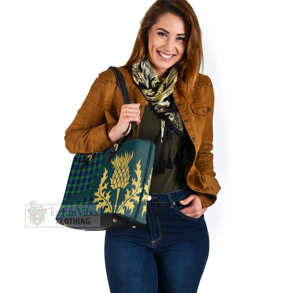 Douglas Tartan Leather Tote Bag Gold Thistle Style - Tartan Vibes Clothing