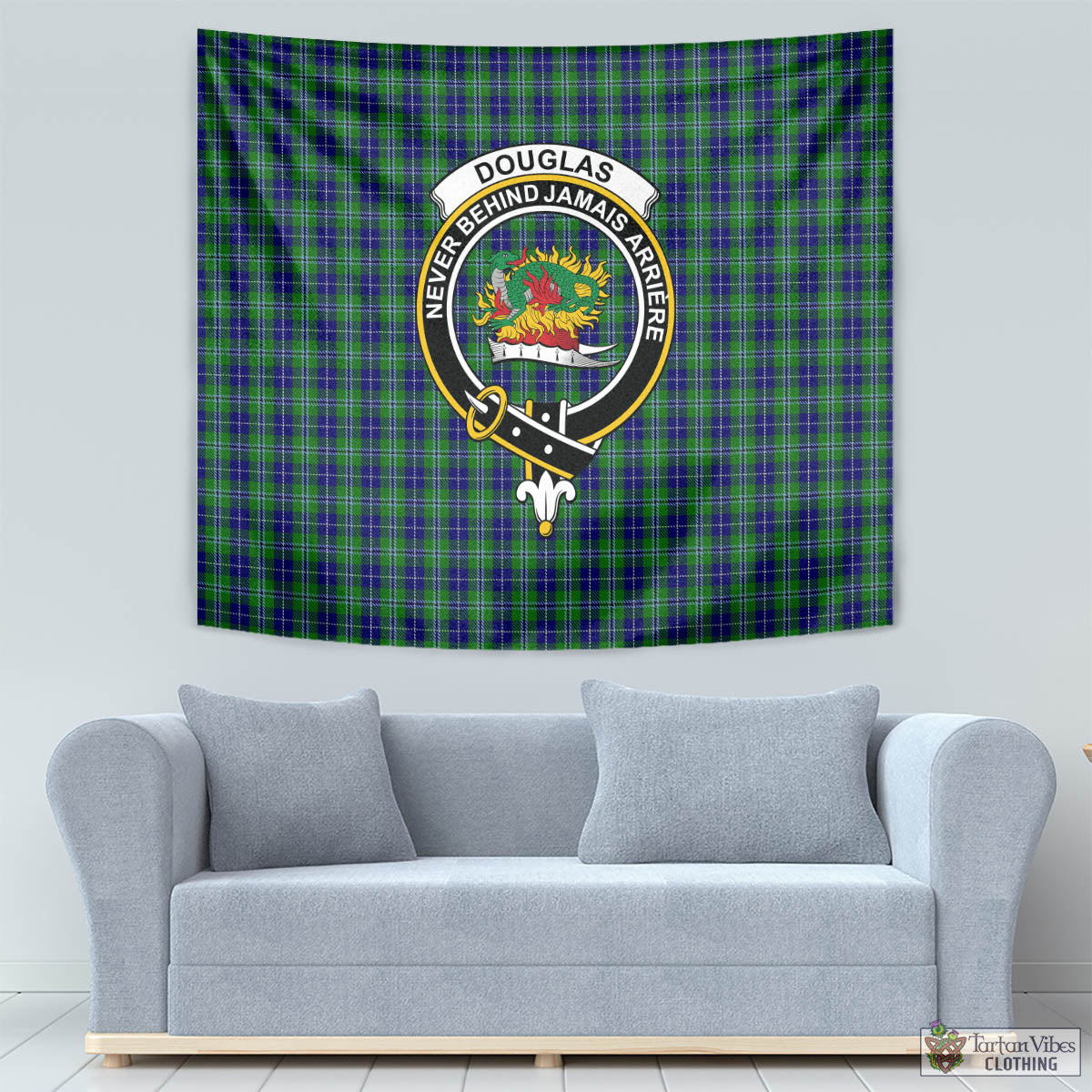 Tartan Vibes Clothing Douglas Tartan Tapestry Wall Hanging and Home Decor for Room with Family Crest