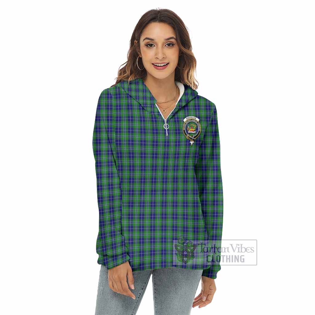 Tartan Vibes Clothing Douglas Tartan Crest Women's Borg  Half Zip Fleece Hoodie