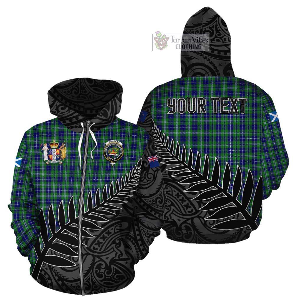 Tartan Vibes Clothing Douglas Crest Tartan Cotton Hoodie with New Zealand Silver Fern Half Style