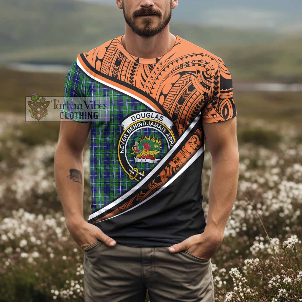 Tartan Vibes Clothing Douglas Crest Tartan T-Shirt with Maori Tattoo Style - Orange Version