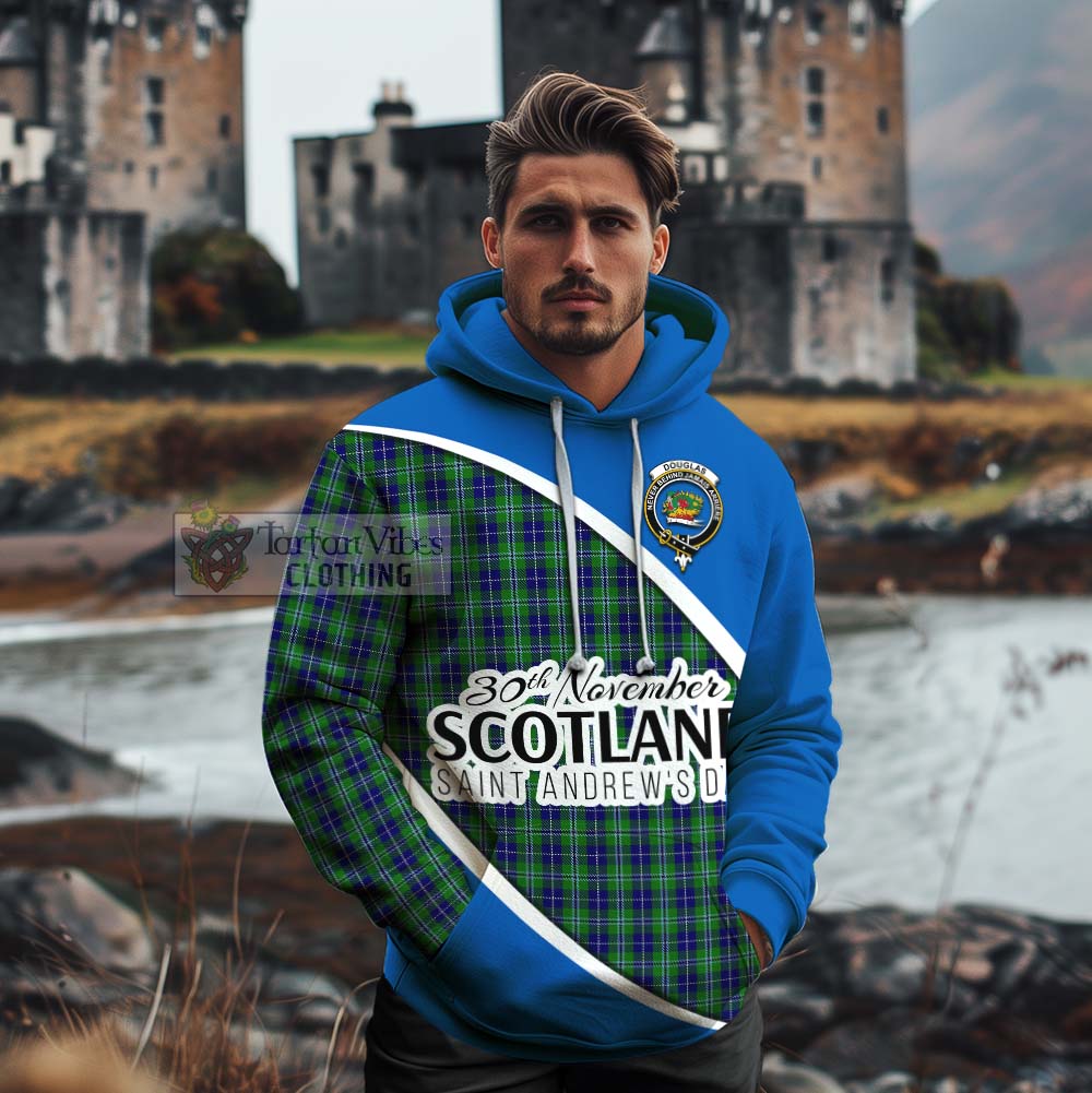 Tartan Vibes Clothing Douglas Family Crest Tartan Cotton Hoodie Celebrate Saint Andrew's Day in Style