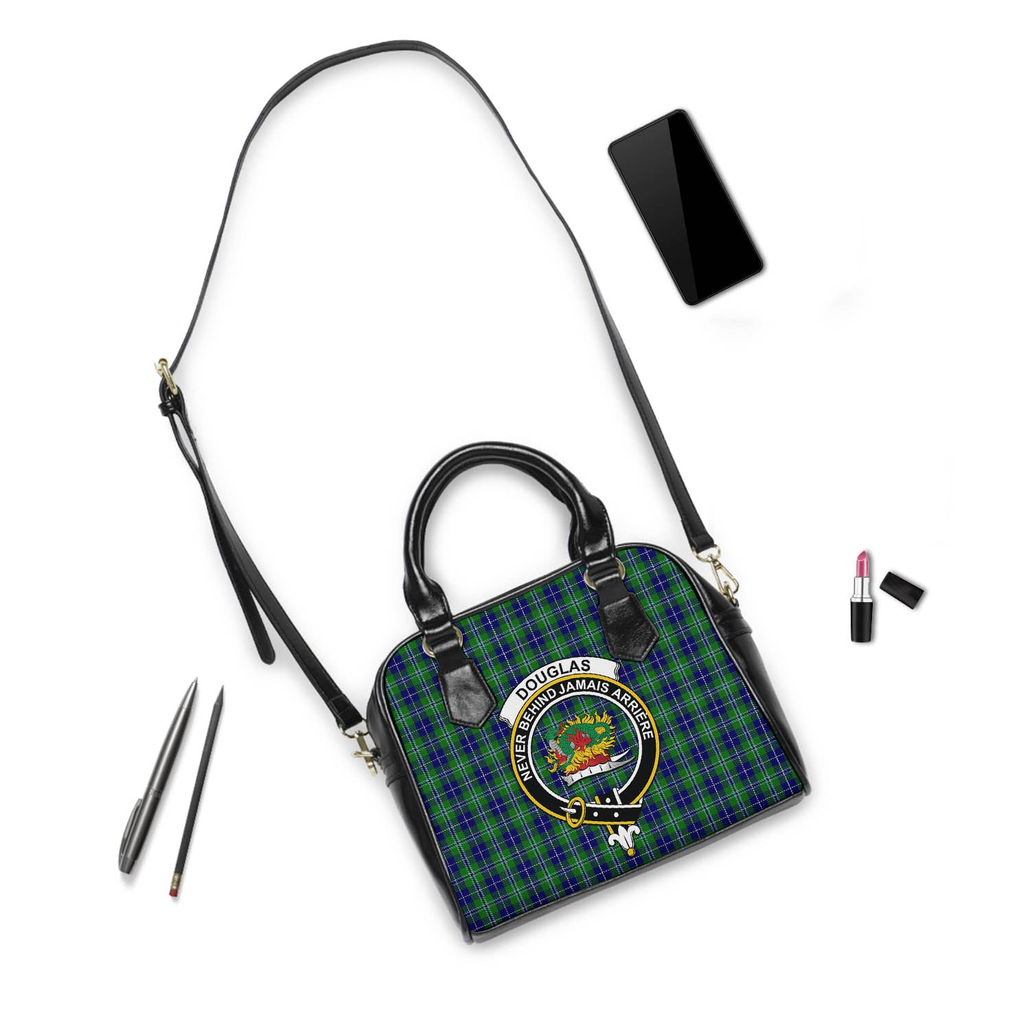 Douglas Tartan Shoulder Handbags with Family Crest - Tartanvibesclothing