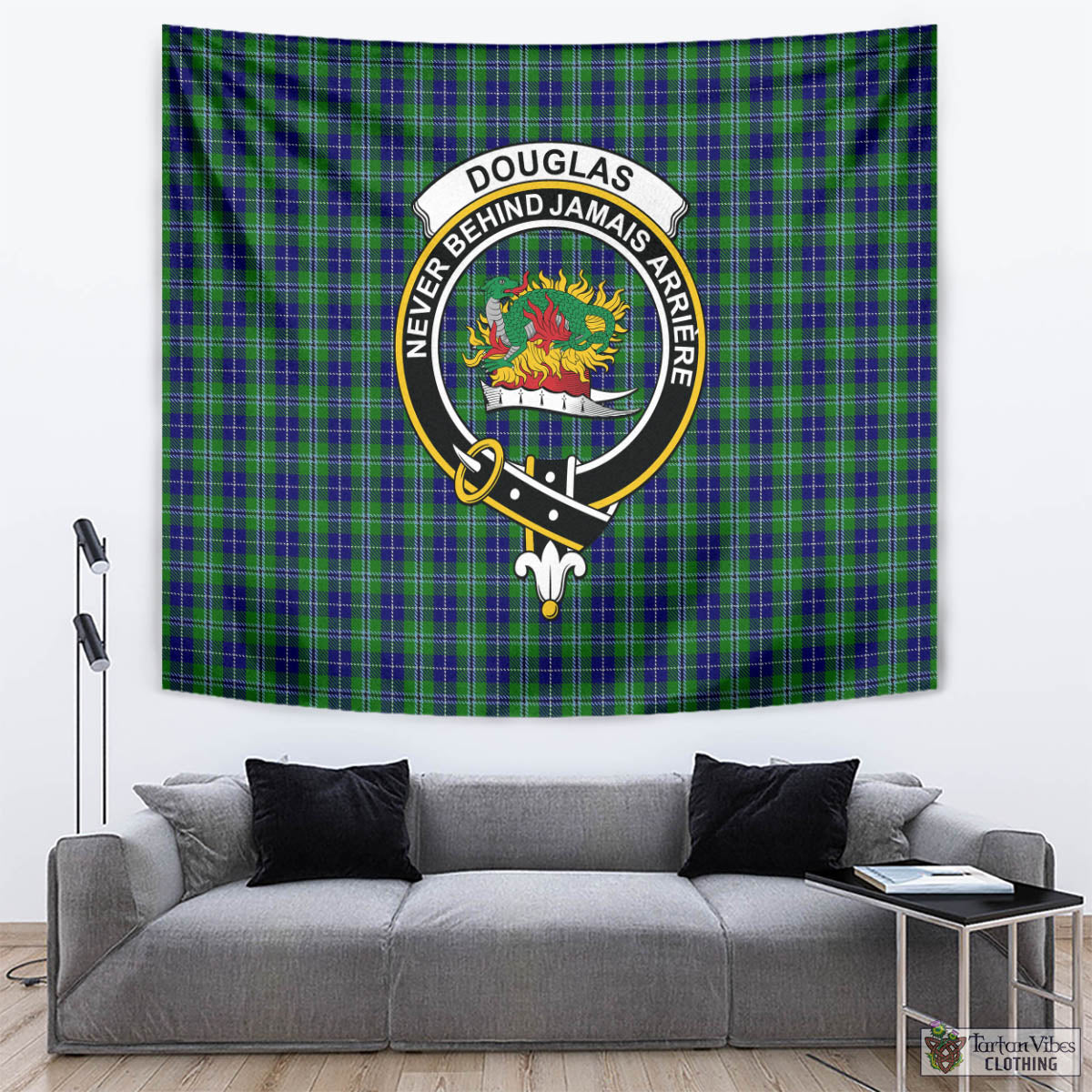 Tartan Vibes Clothing Douglas Tartan Tapestry Wall Hanging and Home Decor for Room with Family Crest