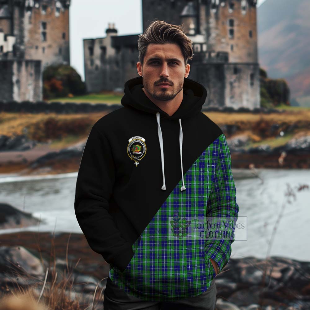 Tartan Vibes Clothing Douglas Tartan Cotton Hoodie with Family Crest and Military Logo Style