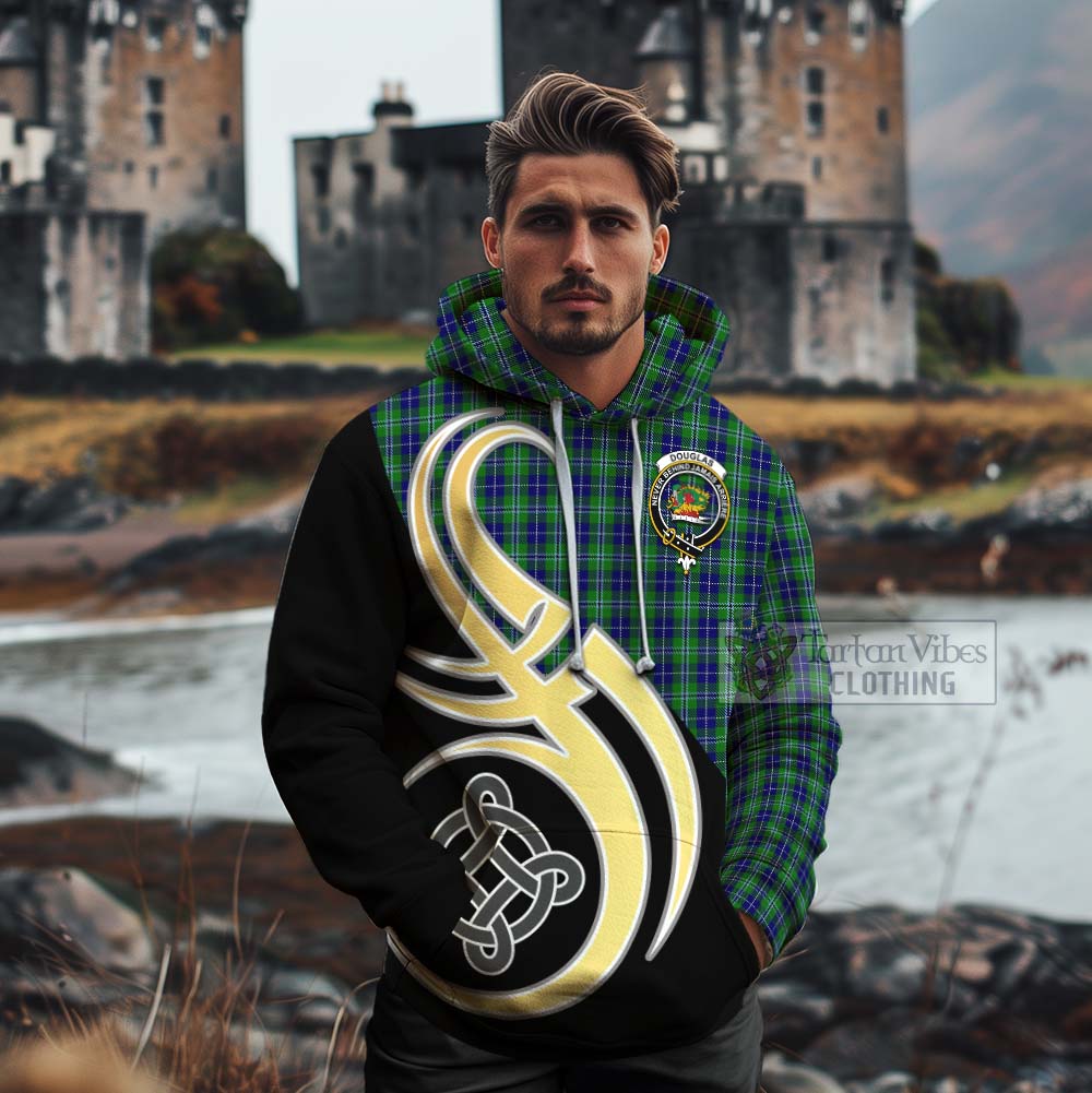 Tartan Vibes Clothing Douglas Tartan Cotton Hoodie with Family Crest and Celtic Symbol Style