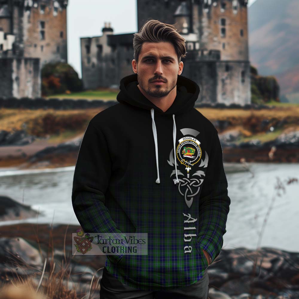 Tartan Vibes Clothing Douglas Tartan Cotton Hoodie Featuring Alba Gu Brath Family Crest Celtic Inspired