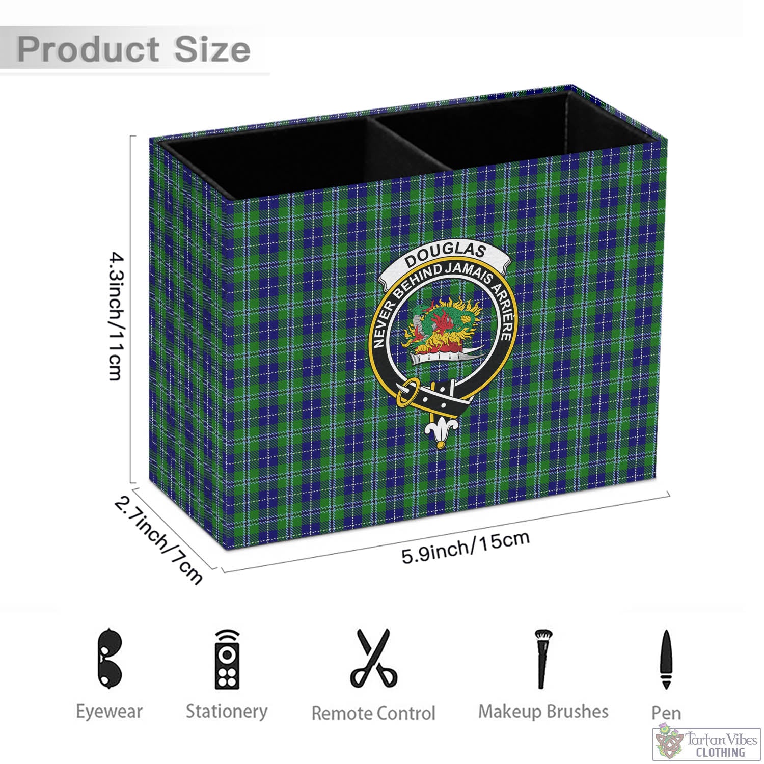 Tartan Vibes Clothing Douglas Tartan Pen Holder with Family Crest