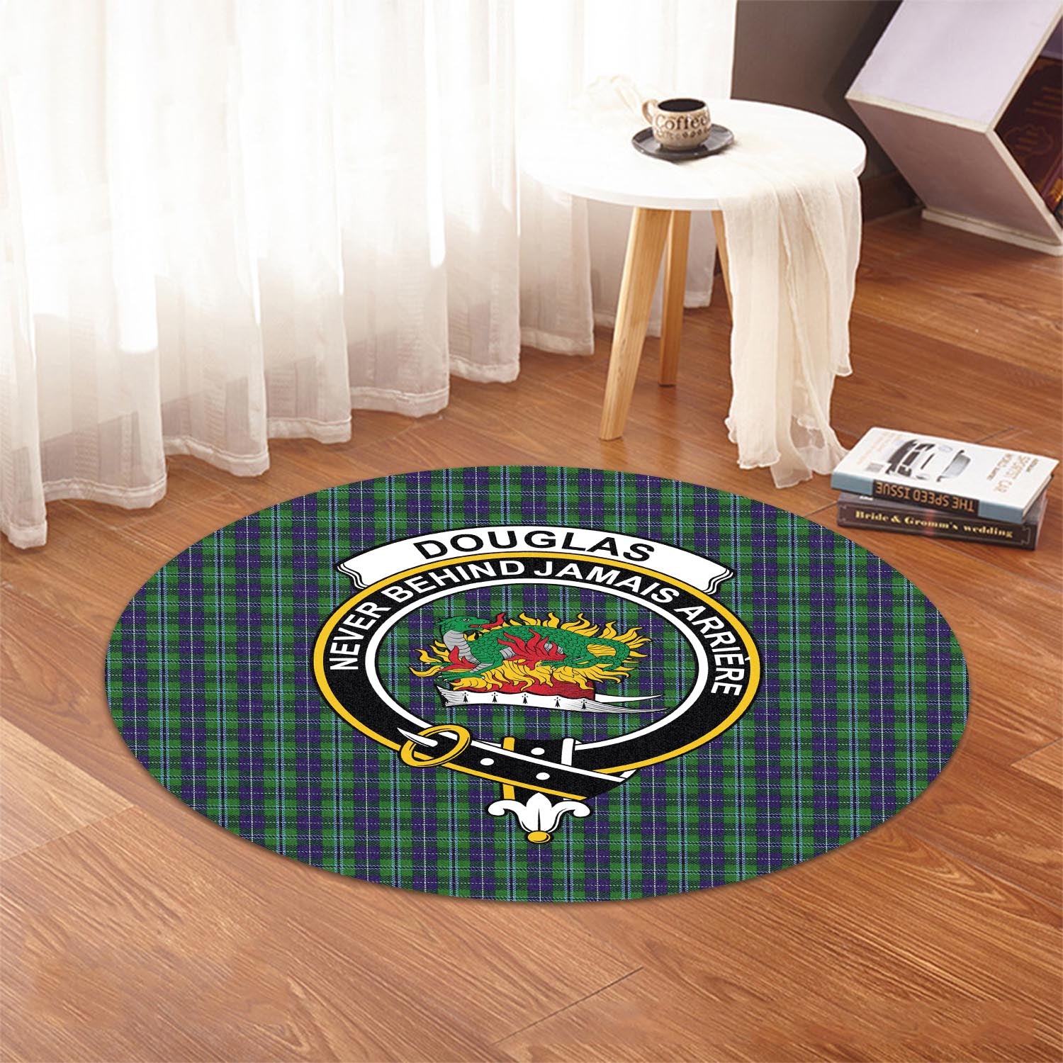 Douglas Tartan Round Rug with Family Crest - Tartanvibesclothing