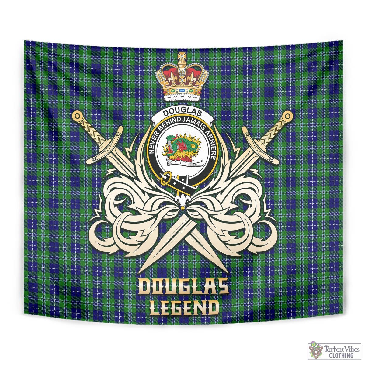 Tartan Vibes Clothing Douglas Tartan Tapestry with Clan Crest and the Golden Sword of Courageous Legacy