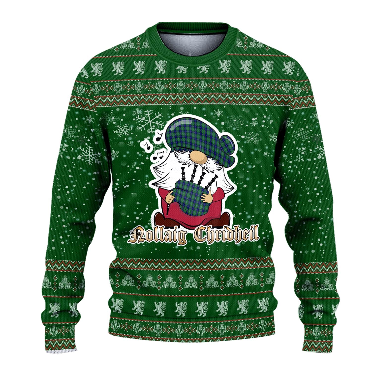 Douglas Clan Christmas Family Knitted Sweater with Funny Gnome Playing Bagpipes - Tartanvibesclothing