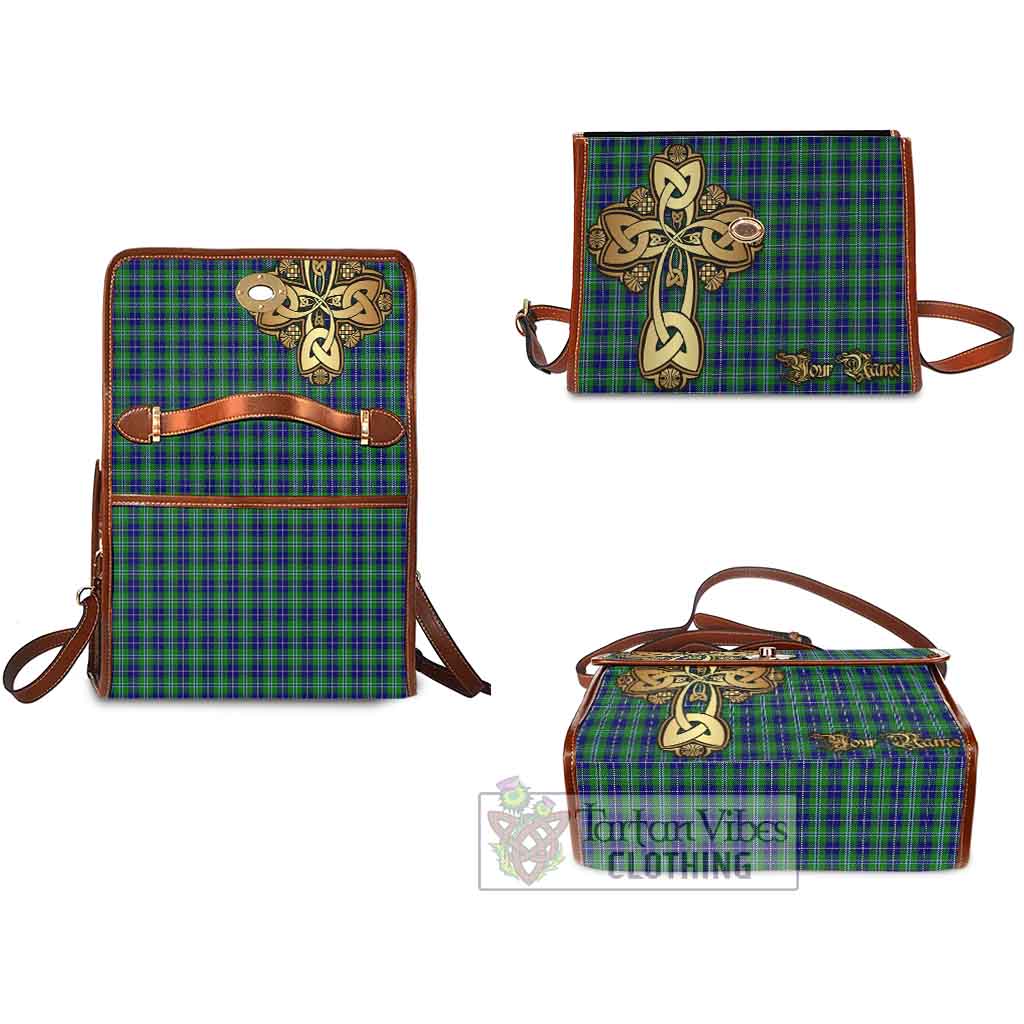 Tartan Vibes Clothing Douglas Tartan Waterproof Canvas Bag Golden Thistle Celtic Cross Style