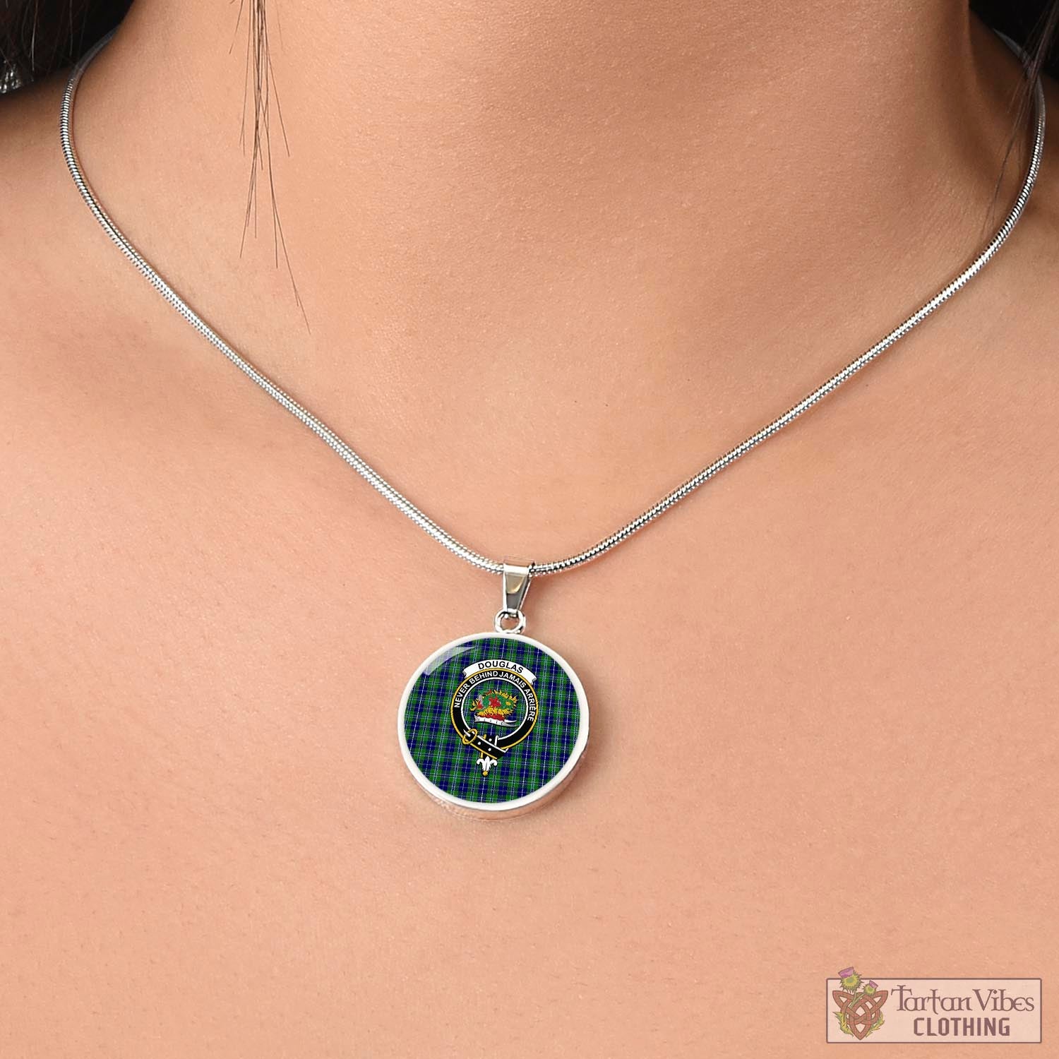 Tartan Vibes Clothing Douglas Tartan Circle Necklace with Family Crest