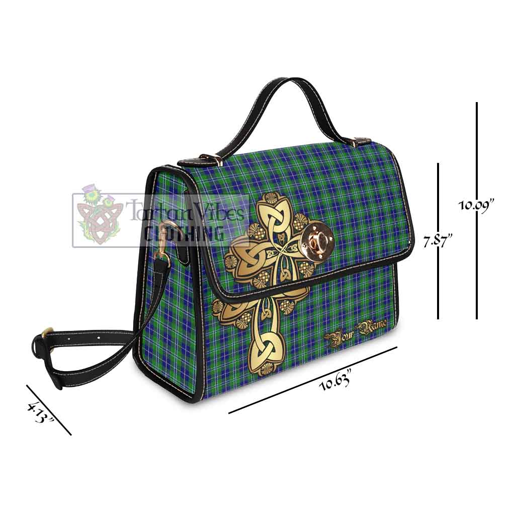 Tartan Vibes Clothing Douglas Tartan Waterproof Canvas Bag Golden Thistle Celtic Cross Style