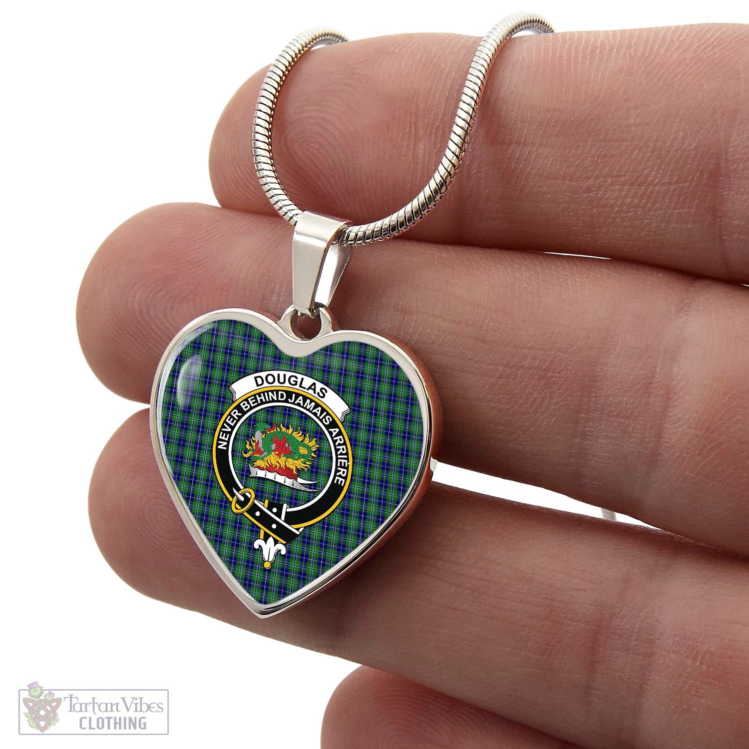 Tartan Vibes Clothing Douglas Tartan Heart Necklace with Family Crest