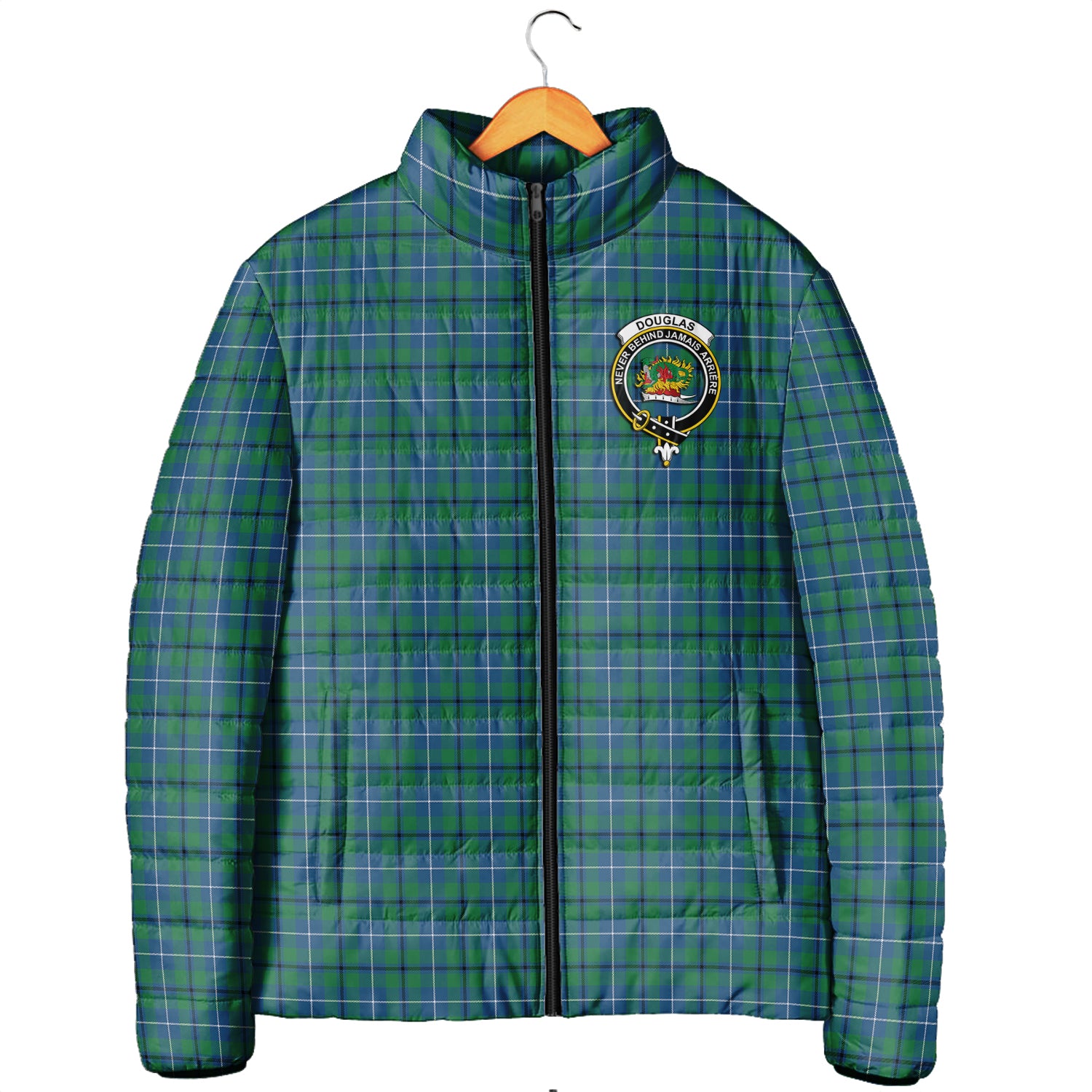 Douglas Ancient Tartan Padded Jacket with Family Crest Men's Padded Jacket - Tartan Vibes Clothing