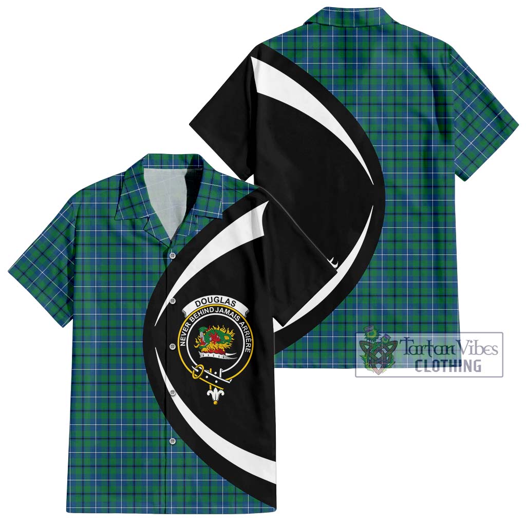 Douglas Ancient Tartan Short Sleeve Button Up with Family Crest Circle Style Kid - Tartan Vibes Clothing