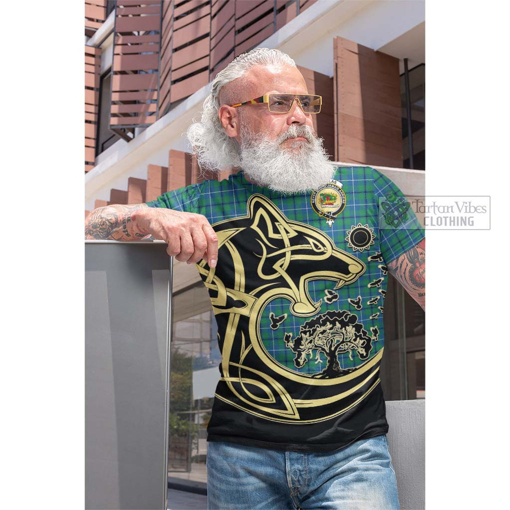 Tartan Vibes Clothing Douglas Ancient Tartan Cotton T-shirt with Family Crest Celtic Wolf Style