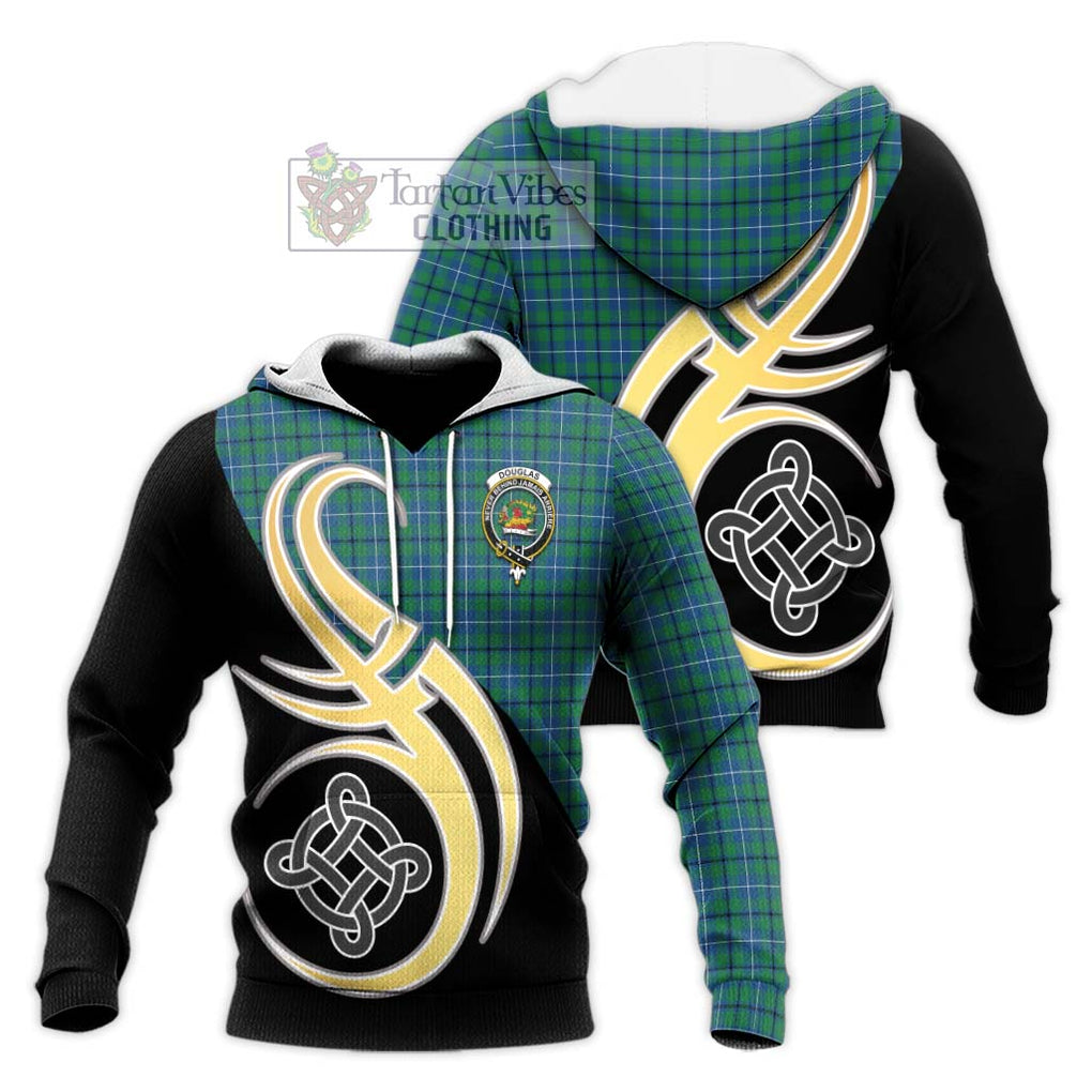 Douglas Ancient Tartan Knitted Hoodie with Family Crest and Celtic Symbol Style Unisex Knitted Pullover Hoodie - Tartan Vibes Clothing