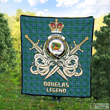 Douglas Ancient Tartan Quilt with Clan Crest and the Golden Sword of Courageous Legacy