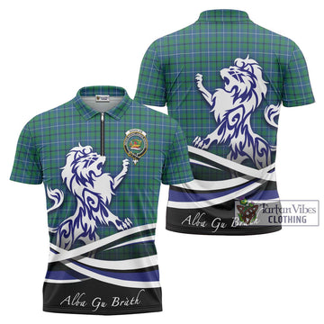 Douglas Ancient Tartan Zipper Polo Shirt with Alba Gu Brath Regal Lion Emblem