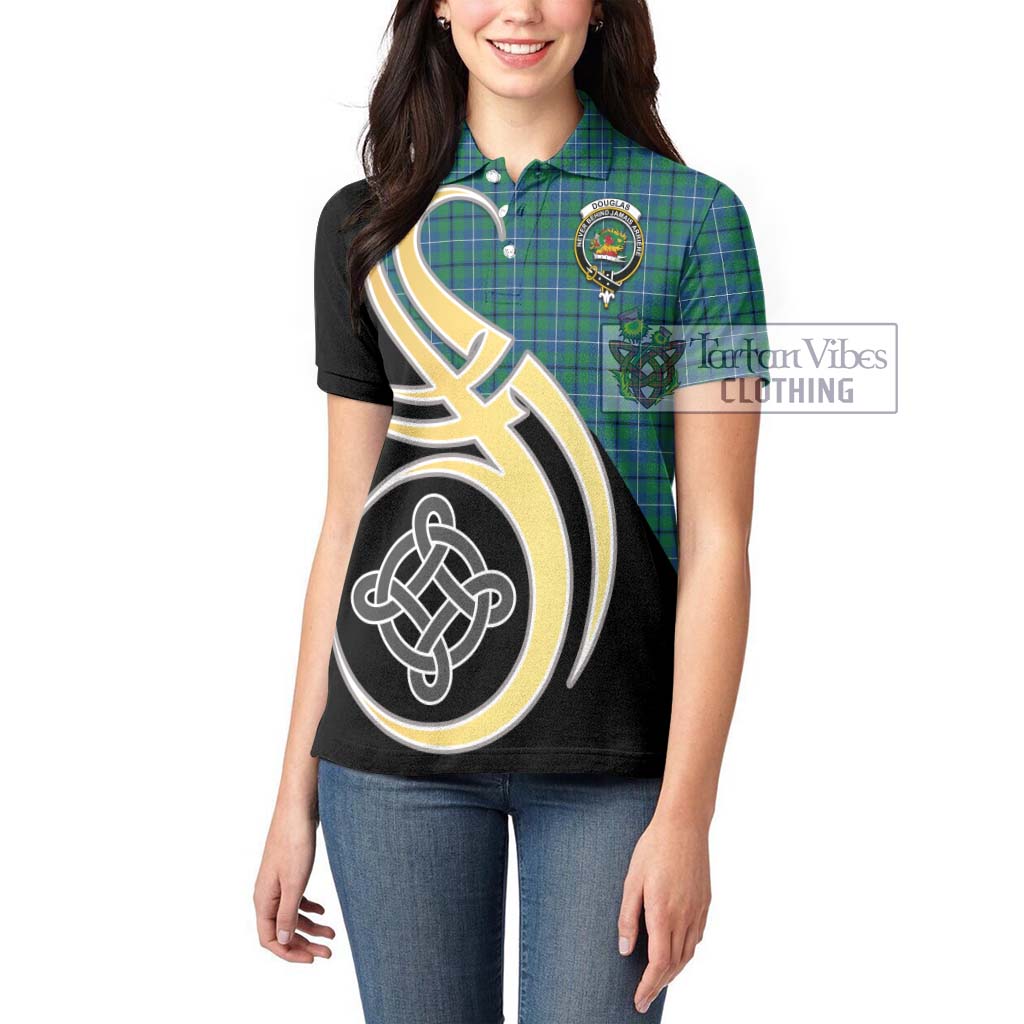 Douglas Ancient Tartan Women's Polo Shirt with Family Crest and Celtic Symbol Style Women - Tartan Vibes Clothing