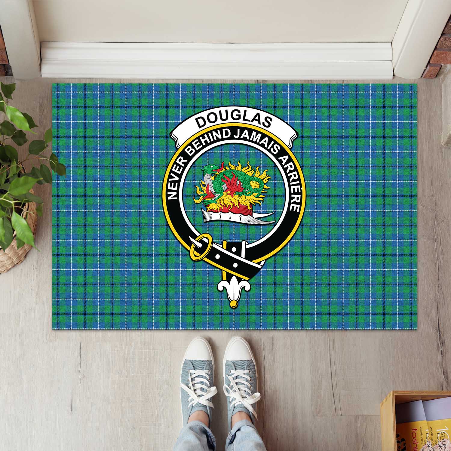 Douglas Ancient Tartan Door Mat with Family Crest - Tartanvibesclothing