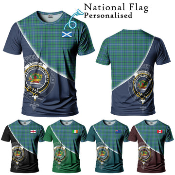 Douglas Ancient Tartan T-Shirt with Personalised National Flag and Family Crest Half Style