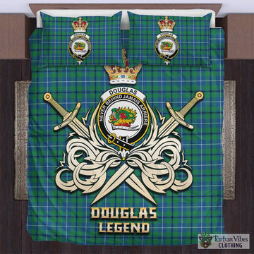 Douglas Ancient Tartan Bedding Set with Clan Crest and the Golden Sword of Courageous Legacy