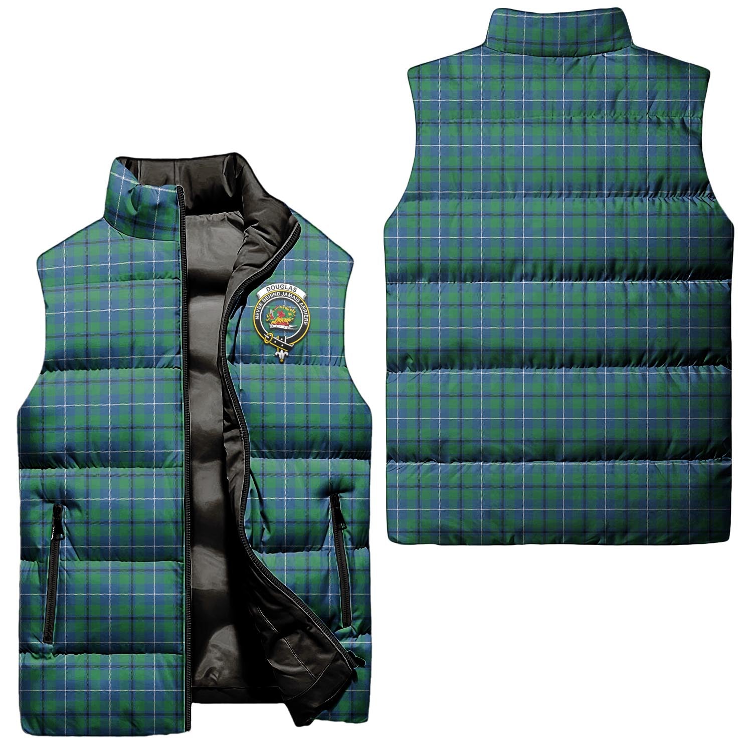 Douglas Ancient Tartan Sleeveless Puffer Jacket with Family Crest Unisex - Tartanvibesclothing