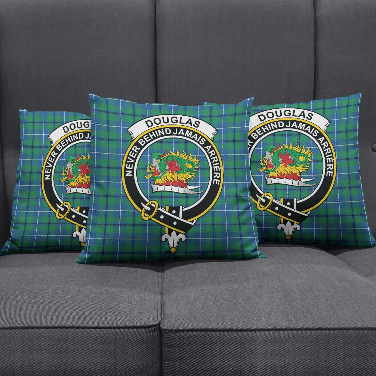 Douglas Ancient Tartan Pillow Cover with Family Crest Square Pillow Cover - Tartanvibesclothing