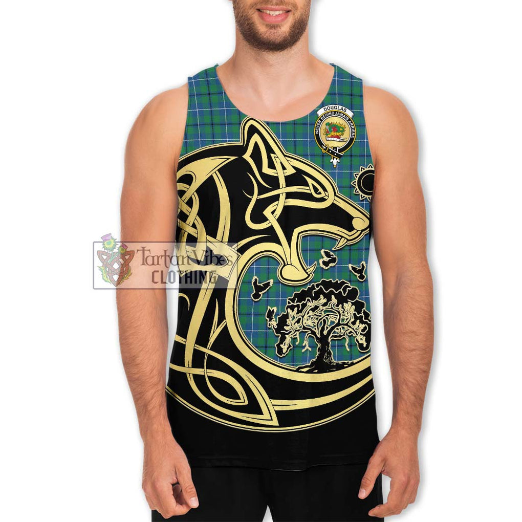 Douglas Ancient Tartan Men's Tank Top with Family Crest Celtic Wolf Style Men - Tartan Vibes Clothing