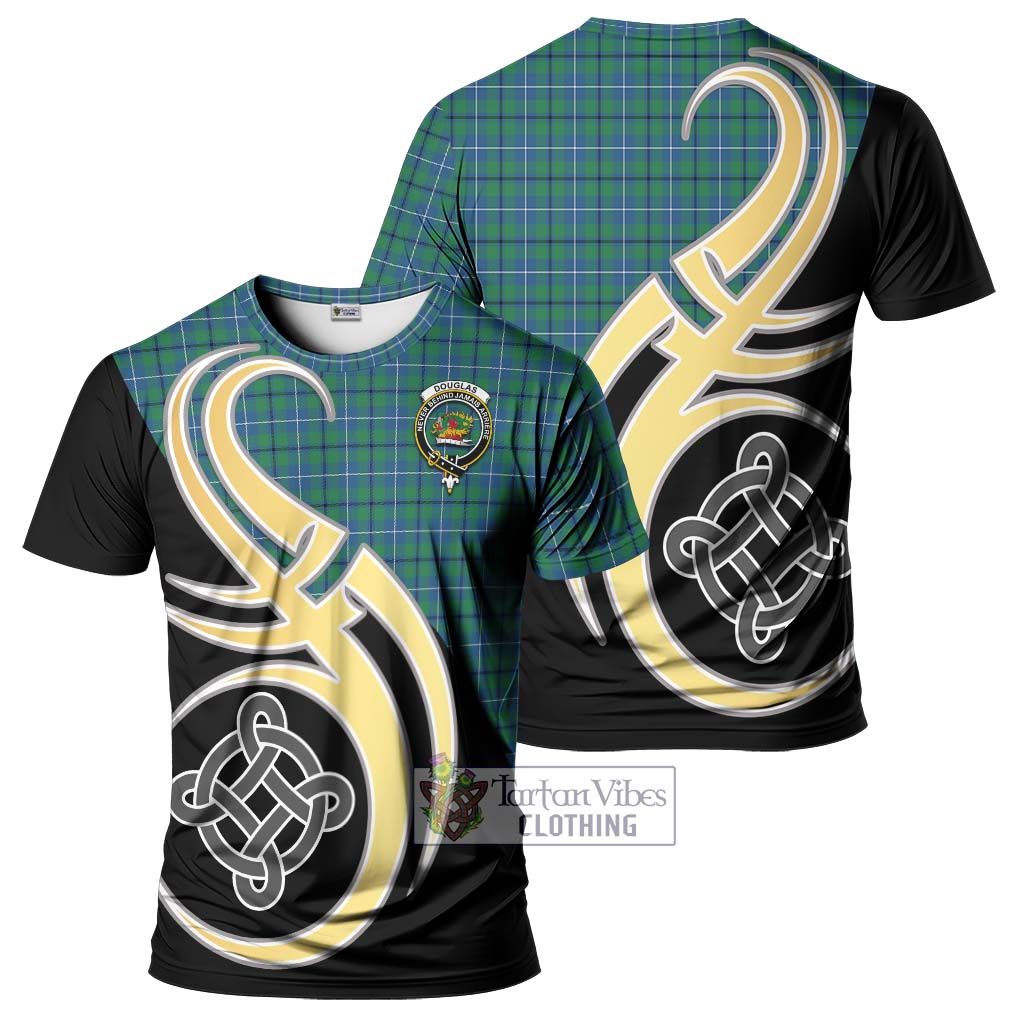 Tartan Vibes Clothing Douglas Ancient Tartan T-Shirt with Family Crest and Celtic Symbol Style