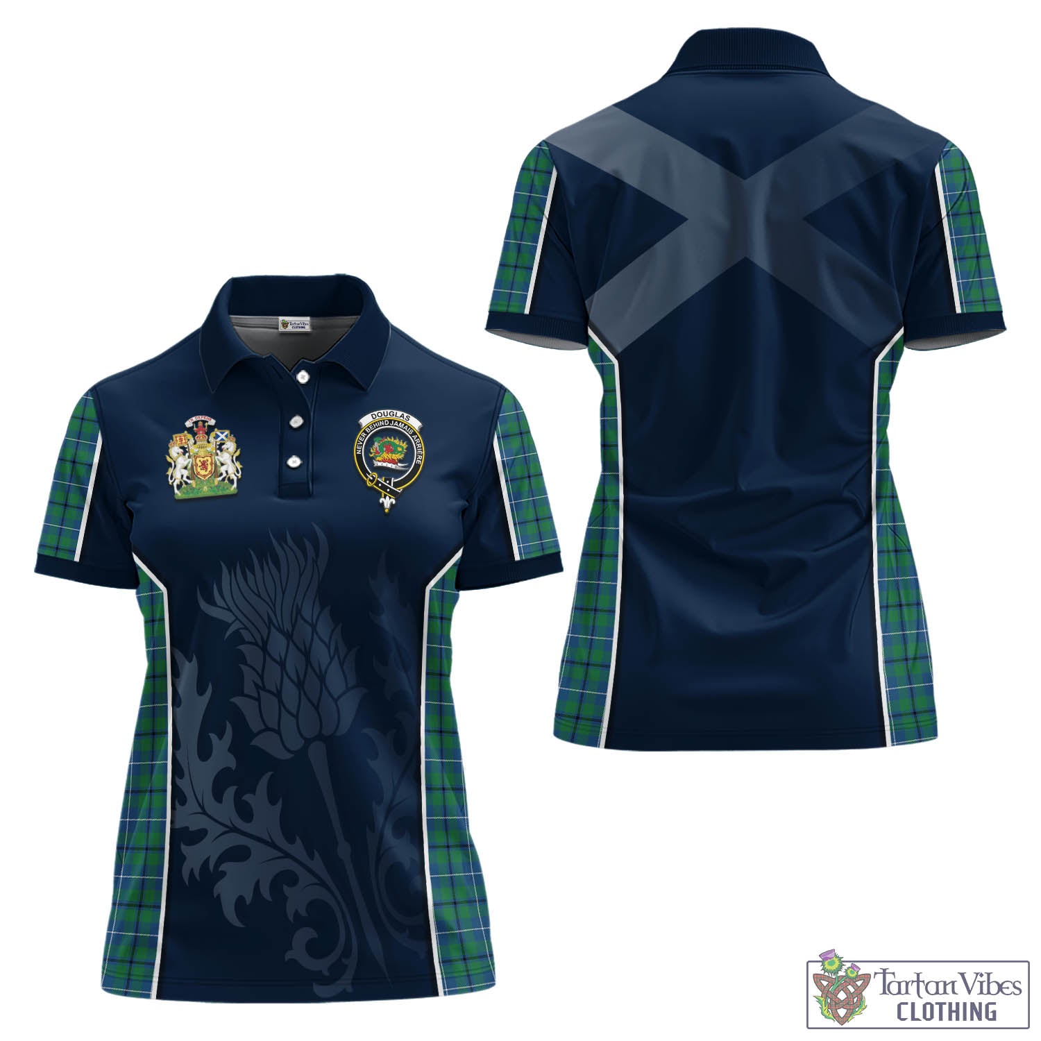 Tartan Vibes Clothing Douglas Ancient Tartan Women's Polo Shirt with Family Crest and Scottish Thistle Vibes Sport Style