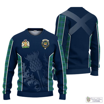 Douglas Ancient Tartan Knitted Sweatshirt with Family Crest and Scottish Thistle Vibes Sport Style