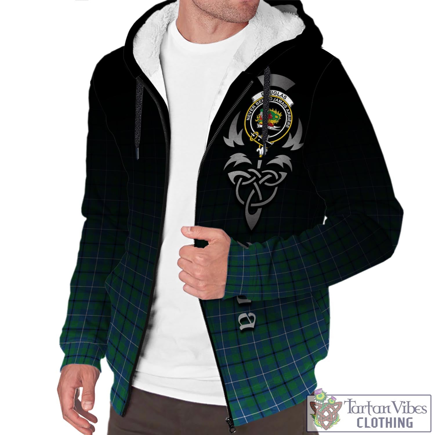 Tartan Vibes Clothing Douglas Ancient Tartan Sherpa Hoodie Featuring Alba Gu Brath Family Crest Celtic Inspired