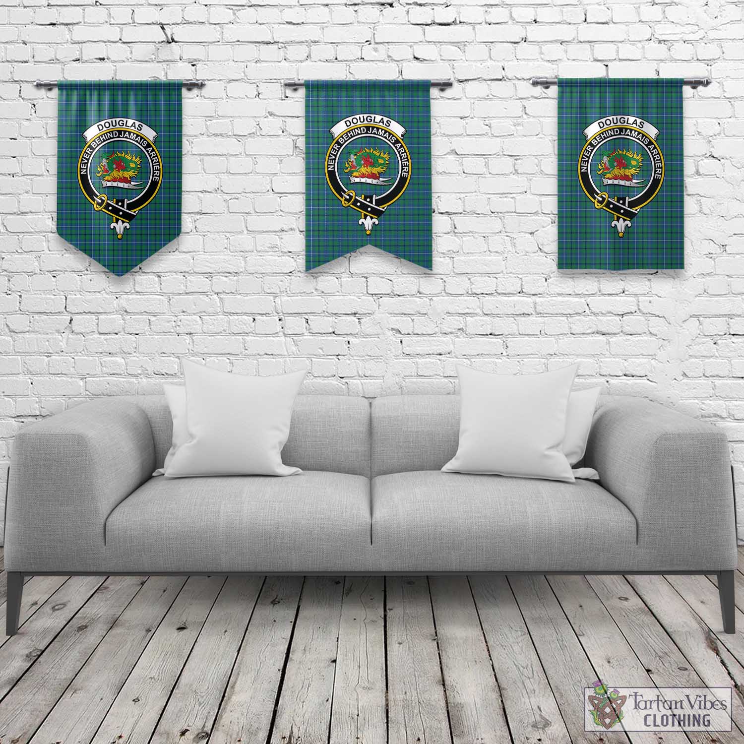 Tartan Vibes Clothing Douglas Ancient Tartan Gonfalon, Tartan Banner with Family Crest