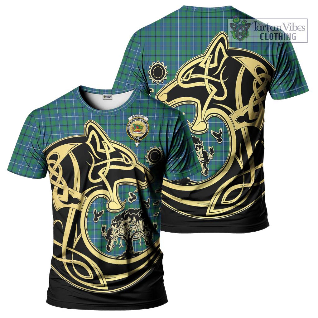 Douglas Ancient Tartan T-Shirt with Family Crest Celtic Wolf Style Kid's Shirt - Tartan Vibes Clothing