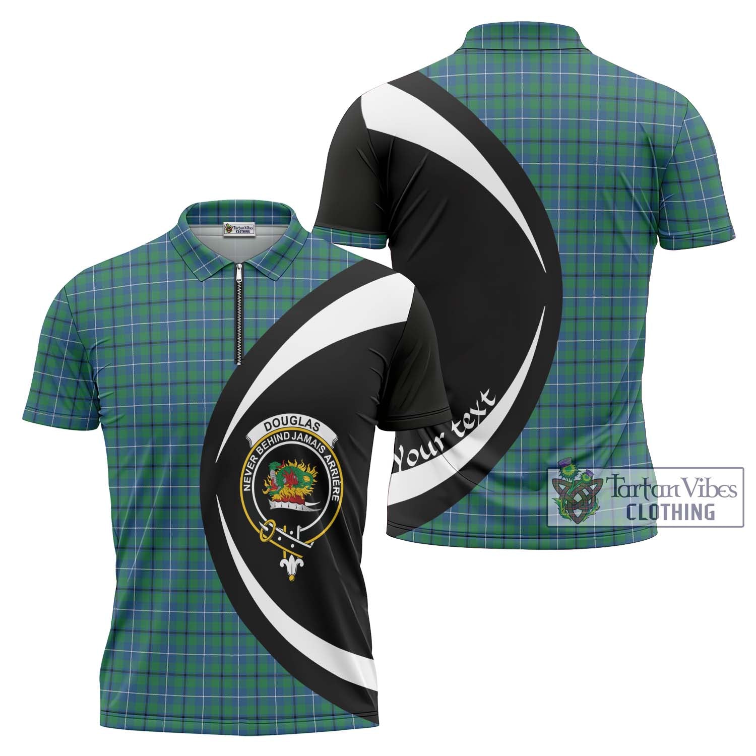 Tartan Vibes Clothing Douglas Ancient Tartan Zipper Polo Shirt with Family Crest Circle Style