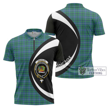 Douglas Ancient Tartan Zipper Polo Shirt with Family Crest Circle Style